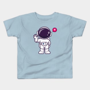 Cute Astronaut With Ok Sign Hand Cartoon Kids T-Shirt